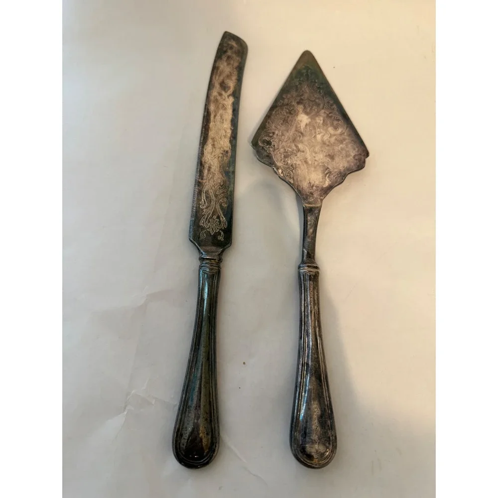 Princess House Silverplated Cake Server Knife Set Italy Floral Engraved Vintage